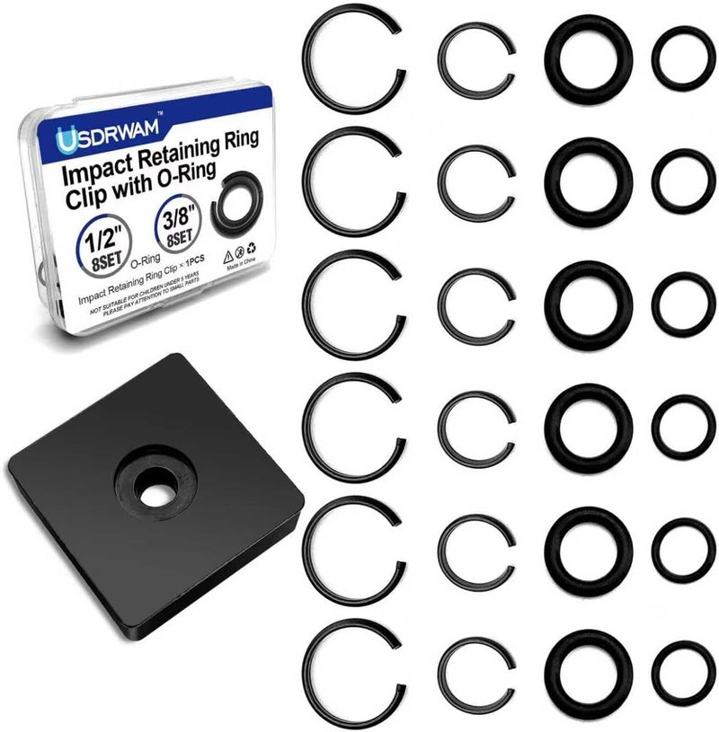 Usdrwam 16 Sets Impact Retaining Rings and O-Rings Kit, 1/2" & 3/8" Friction Rings for Milwaukee Electric and Pneumatic Impact Wrenches, Anvil Install Tool Included - Image 1